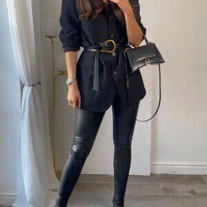 NEW! Black Faux Leather Wide Horseshoe Buckle Tie Strap Belt